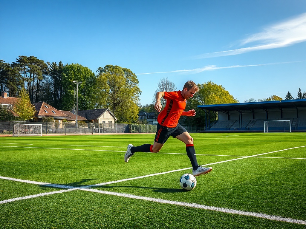 Drużyna RKS Radomsko na boisku, piłkarze walczą o piłkę podczas meczu