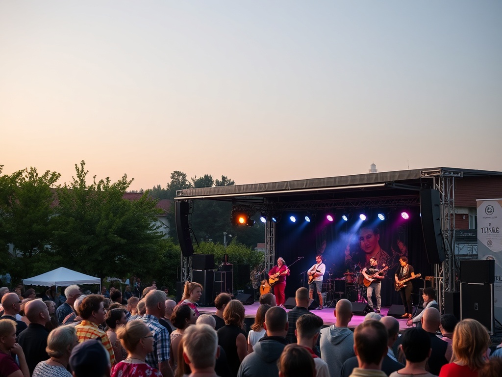 Plakat informacyjny zapowiadający majówkowe wydarzenia w Radomsku: Rowerowa Majówka i koncert szantowy.